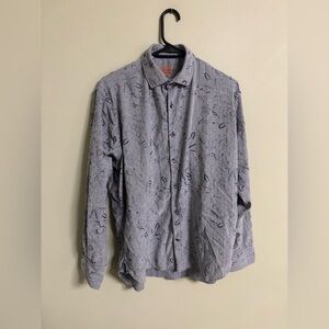 Luchiano Visconti Shirt Mens Size Medium Grey  Geometric Print Retro Button Down